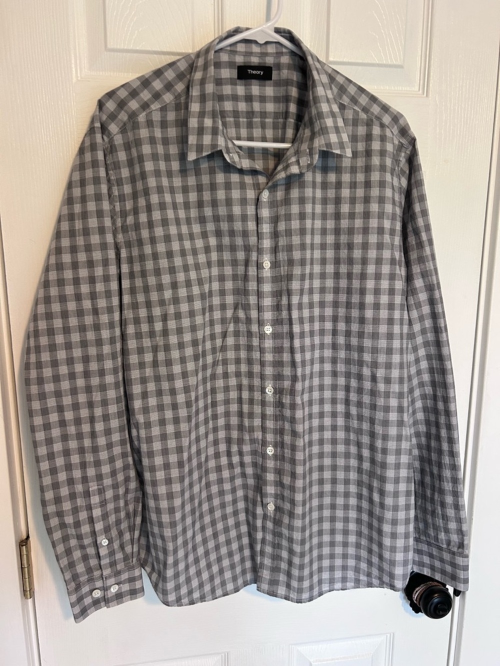 Theory Men’s Gray Checked Button-Down Shirt